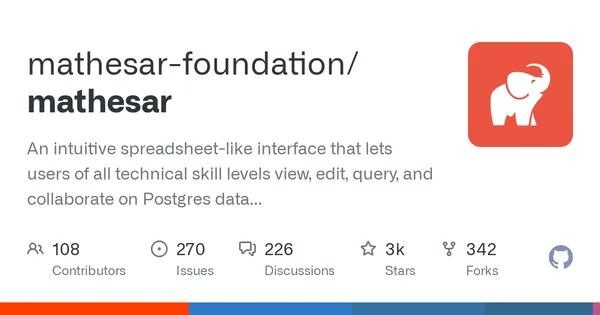 GitHub - mathesar-foundation/mathesar: An intuitive spreadsheet-like interface that lets users of all technical skill levels view, edit, query, and collaborate on Postgres data directly—100% open source and self hosted, with native Postgres access control.